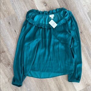 J.crew green Ruffled Cuffed Sleeve Blouse